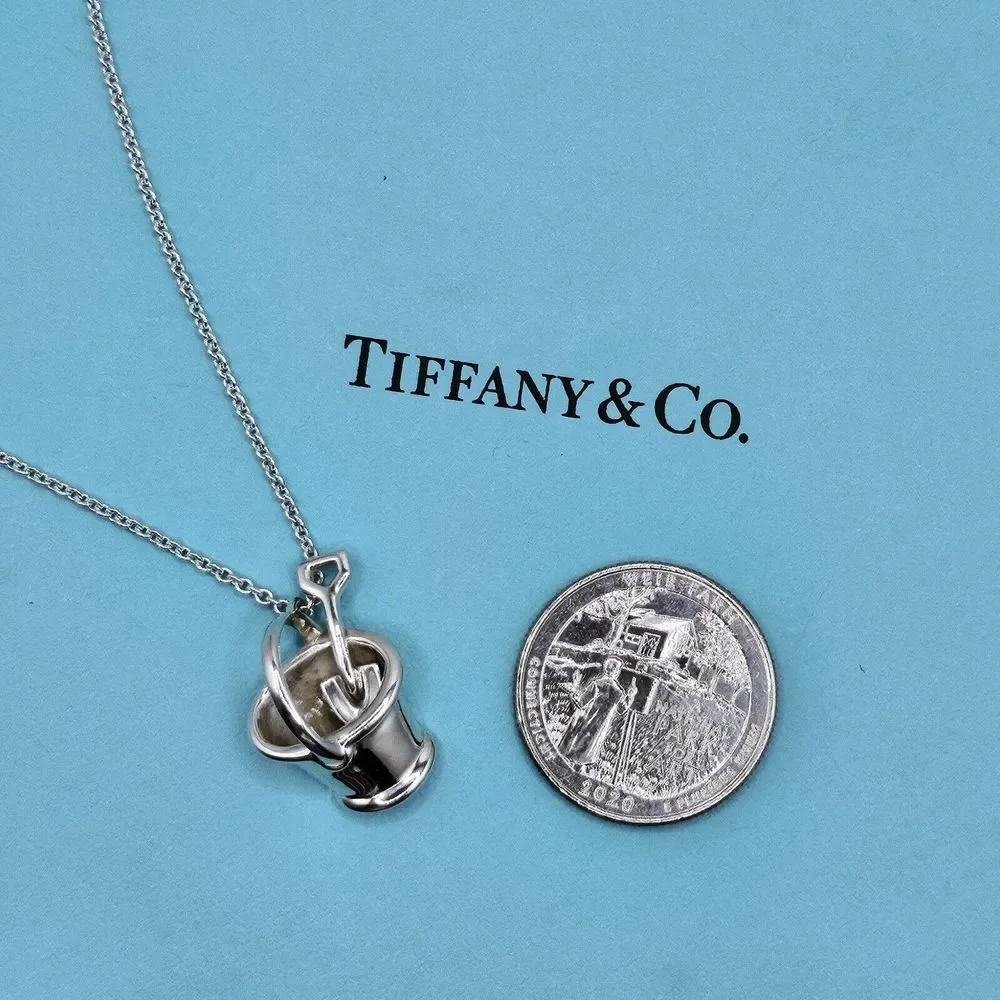 RARE Vintage 1991 Tiffany & Co. Sterling Silver Bucket Shovel Pendant Necklace.